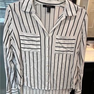 Forever 21 White Blouse with Black Stripes. Size Medium